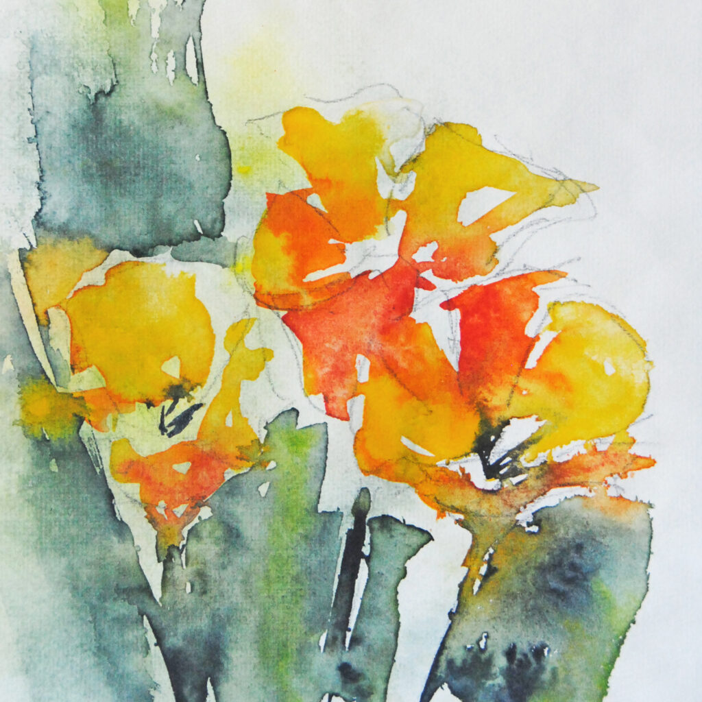 Aquarellbild Ann Szych, gelbe Blüten